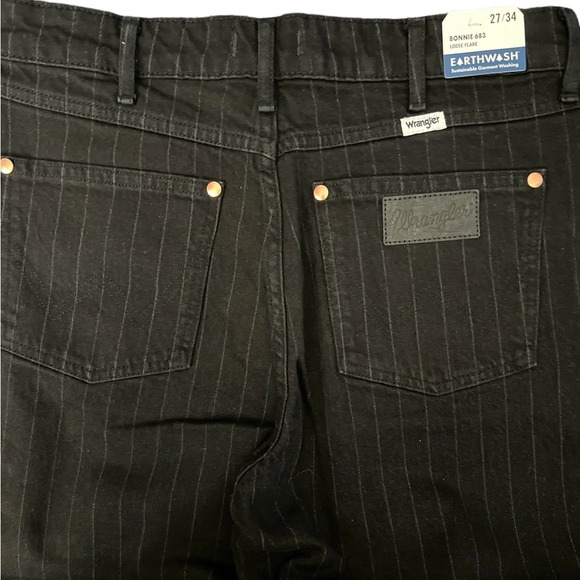 WRANGLER WOMENS BONNIE 683 BLACK PINSTRIPE MODERN LOOSE FLARE JEANS PLUS SIZE 35 - Picture 7 of 13